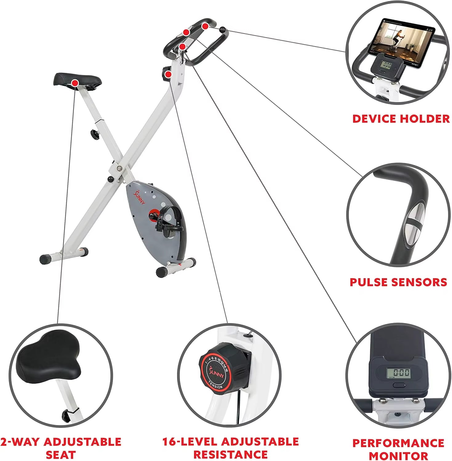 Exercise Bike W/Pulse Sensors & Adjustable Cushion Seat, Home Cardio Training Machine for Adults/Seniors' Indoor Cycling Workout